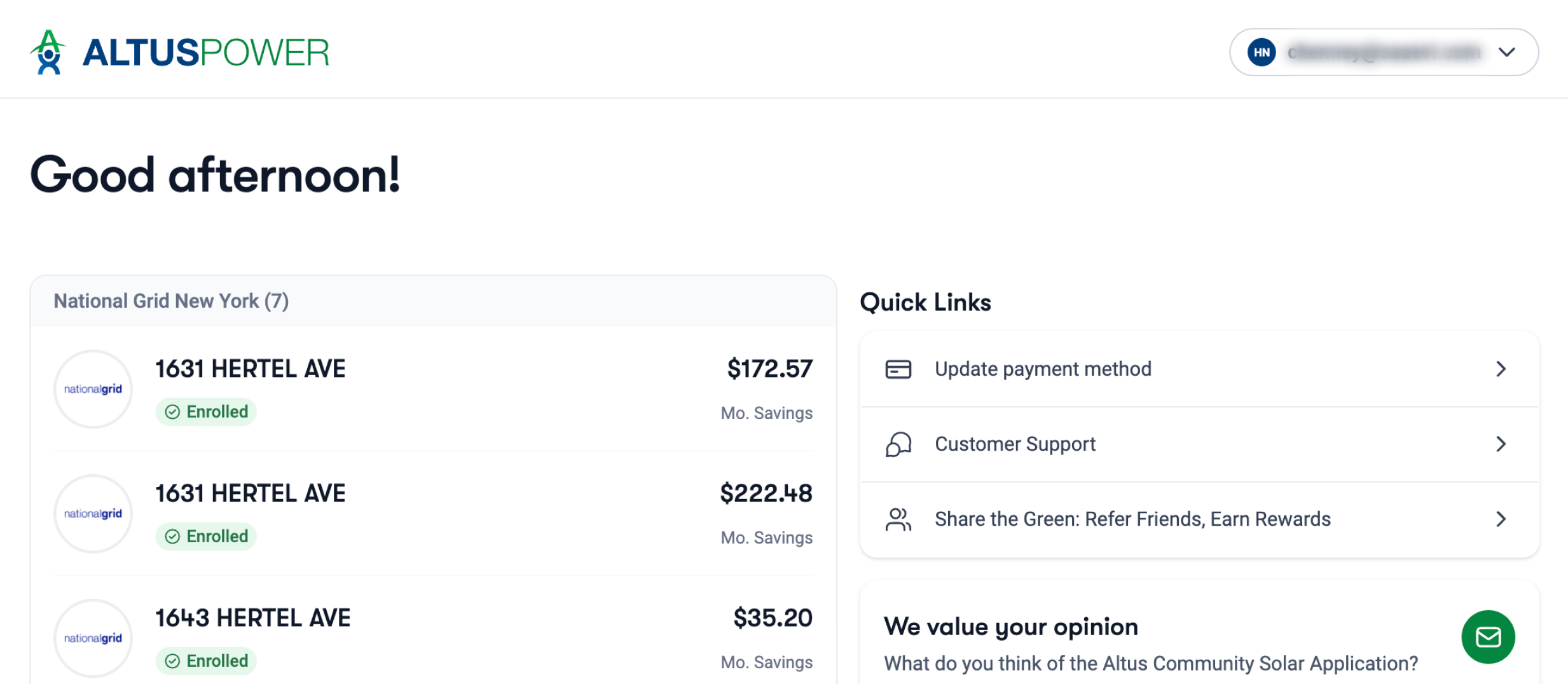 Customer portal — system performance and billing overview